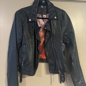 Free People Heartache Faux Leather Moto Jacket – Black